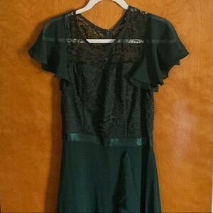Dark Green Lace Flutter Sleeve Women's Dress